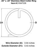 04 x 43 Stainless Steel Cotter Ring specification diagram