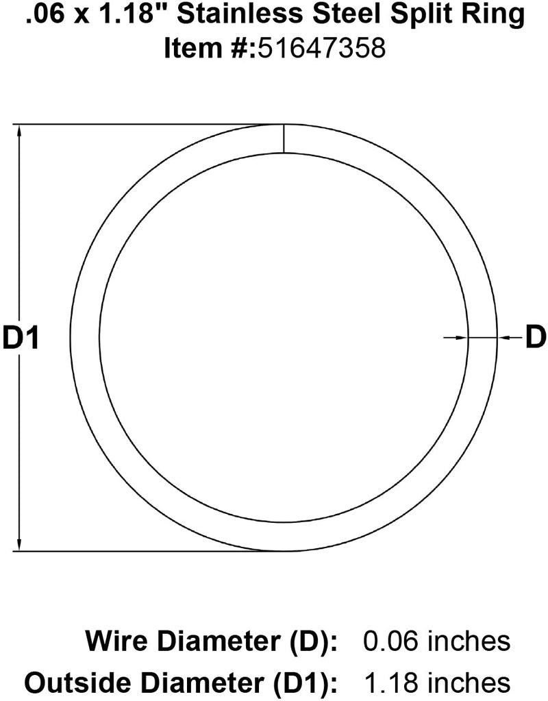 06 x 1 18 Stainless Steel Split Ring specification diagram