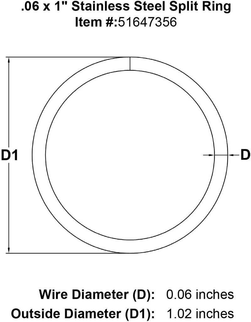 06 x 1 Stainless Steel Split Ring specification diagram
