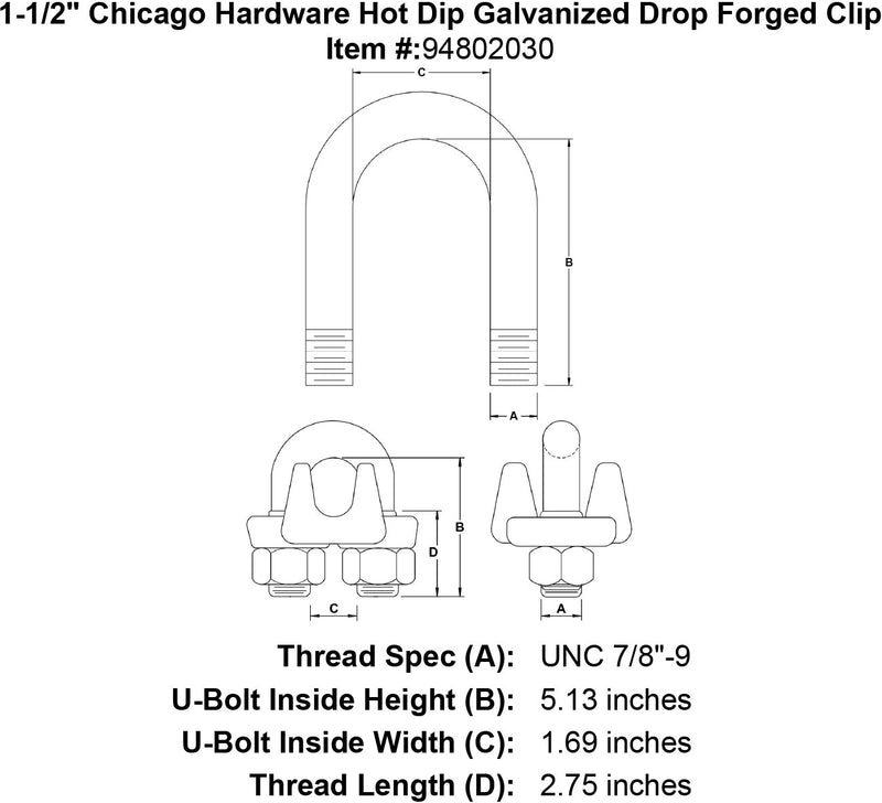 1 1 2 chicago hardware hot dip galvanized drop forged clip specification diagram