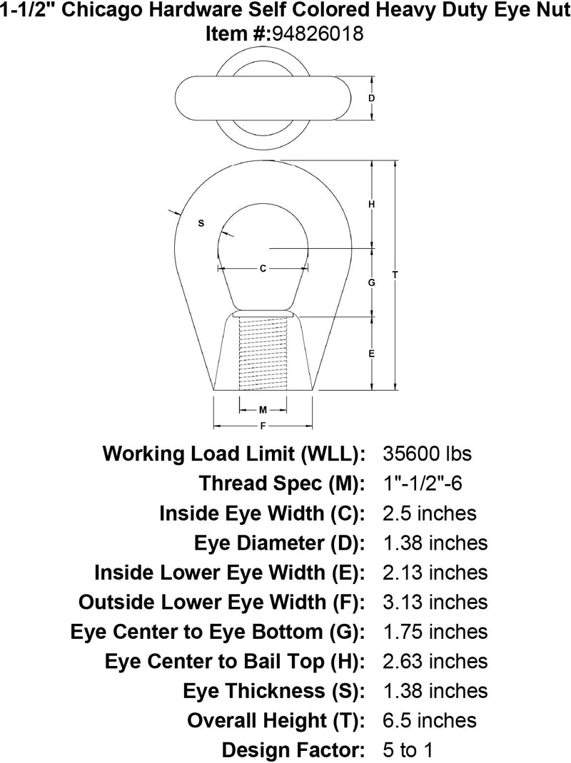 1 1 2 chicago hardware self colored heavy duty eye nut specification diagram