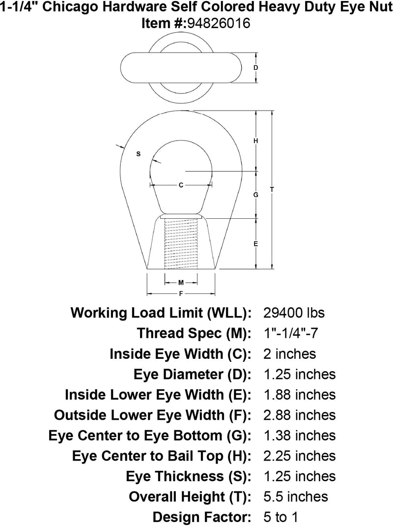 1 1 4 chicago hardware self colored heavy duty eye nut specification diagram