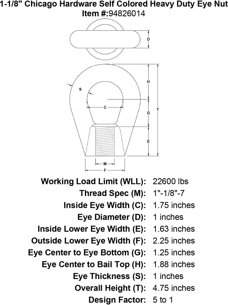 1 1 8 chicago hardware self colored heavy duty eye nut specification diagram