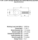 1 1 8 x 2 3 4 chicago hardware zinc plated machinery eyebolt specification diagram