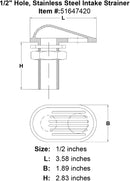1 2 Hole Stainless Steel Intake Strainer specification diagram