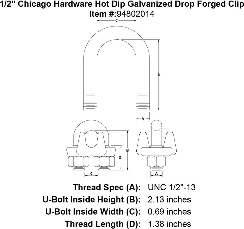 1 2 chicago hardware hot dip galvanized drop forged clip specification diagram