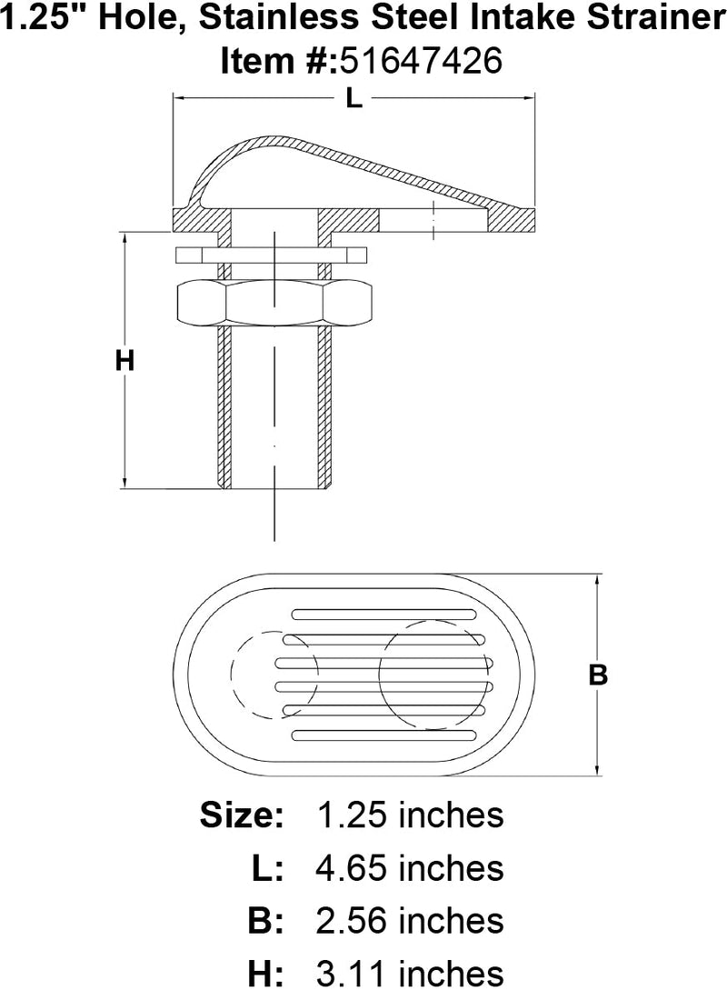 1 25 Hole Stainless Steel Intake Strainer specification diagram