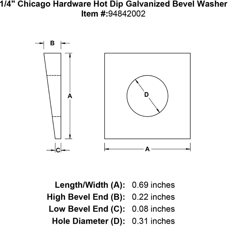 1 4 chicago hardware hot dip galvanized bevel washer specification diagram