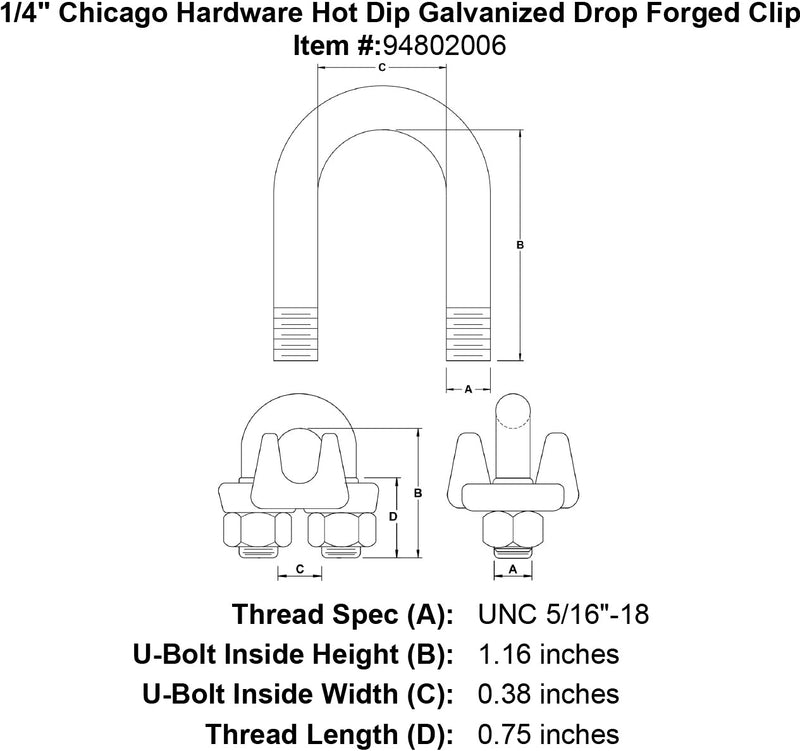 1 4 chicago hardware hot dip galvanized drop forged clip specification diagram