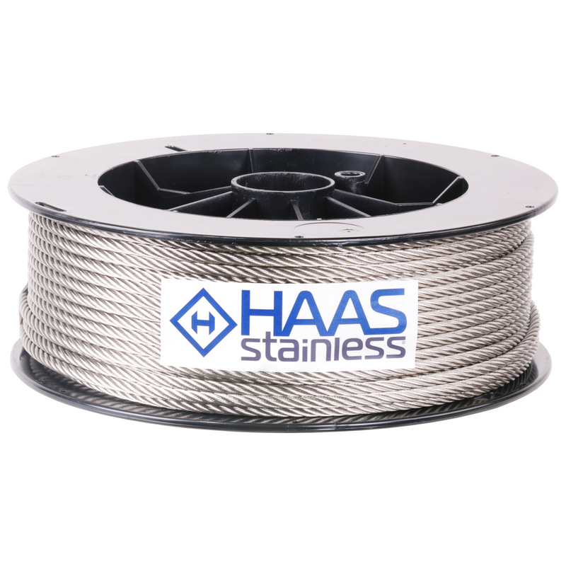 1/4 inch X 200 foot haas stainless 7x19 type 316 stainless steel cable reel label