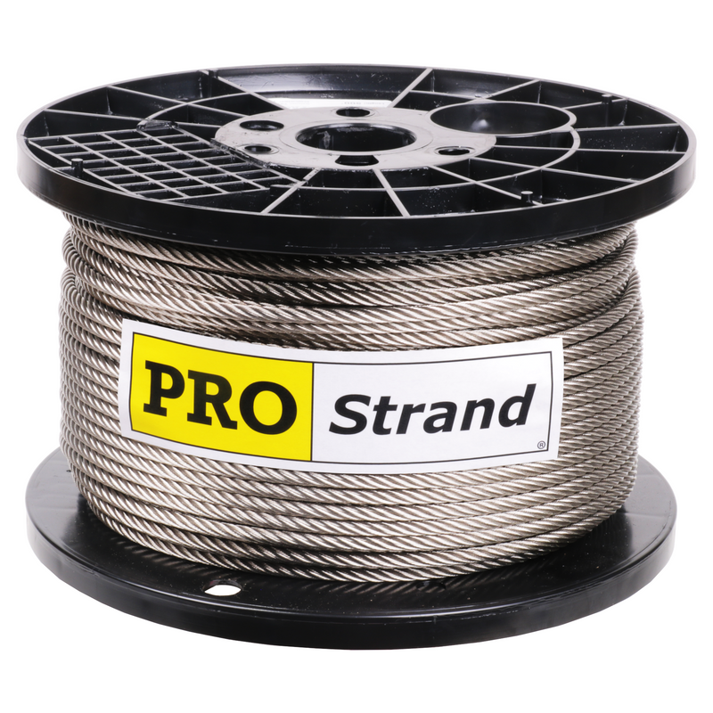1/4 inch X 500 foot pro strand 7x19 type 304 stainless steel cable reel label