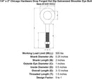 1 4 x 2 chicago hardware drop forged hot dip galvanized shoulder eyebolt specification diagram