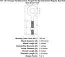 1 4 x 5 chicago hardware drop forged hot dip galvanized regular eyebolt specification diagram