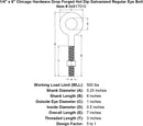 1 4 x 6 chicago hardware drop forged hot dip galvanized regular eyebolt specification diagram