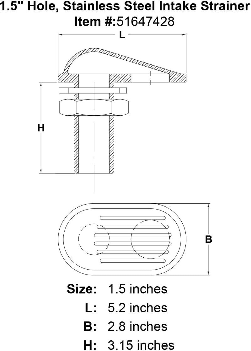 1 5 Hole Stainless Steel Intake Strainer specification diagram