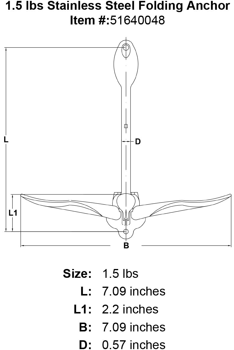 1 5 lbs Stainless Steel Folding Anchor specification diagram