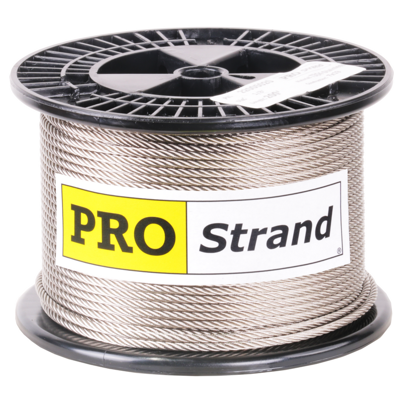 1/8 inch X 200 foot pro strand 7x19 type 304 stainless steel cable reel label
