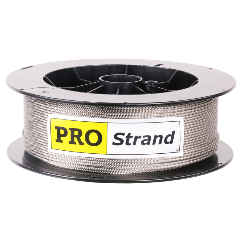 1/8 inch X 500 foot pro strand 7x19 type 304 stainless steel cable reel label