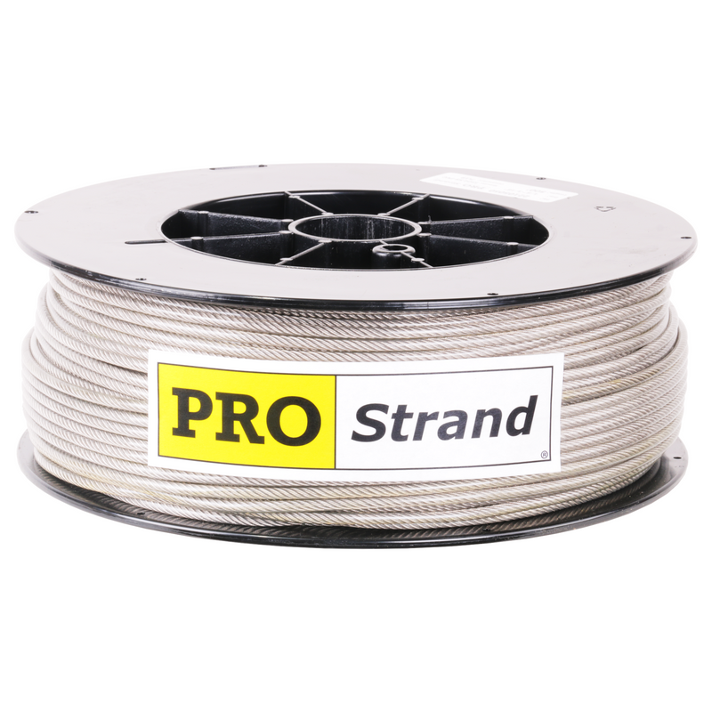 1/8 inch X 500 foot pro strand 7x19 type 304 vinyl coated stainless steel cable reel label