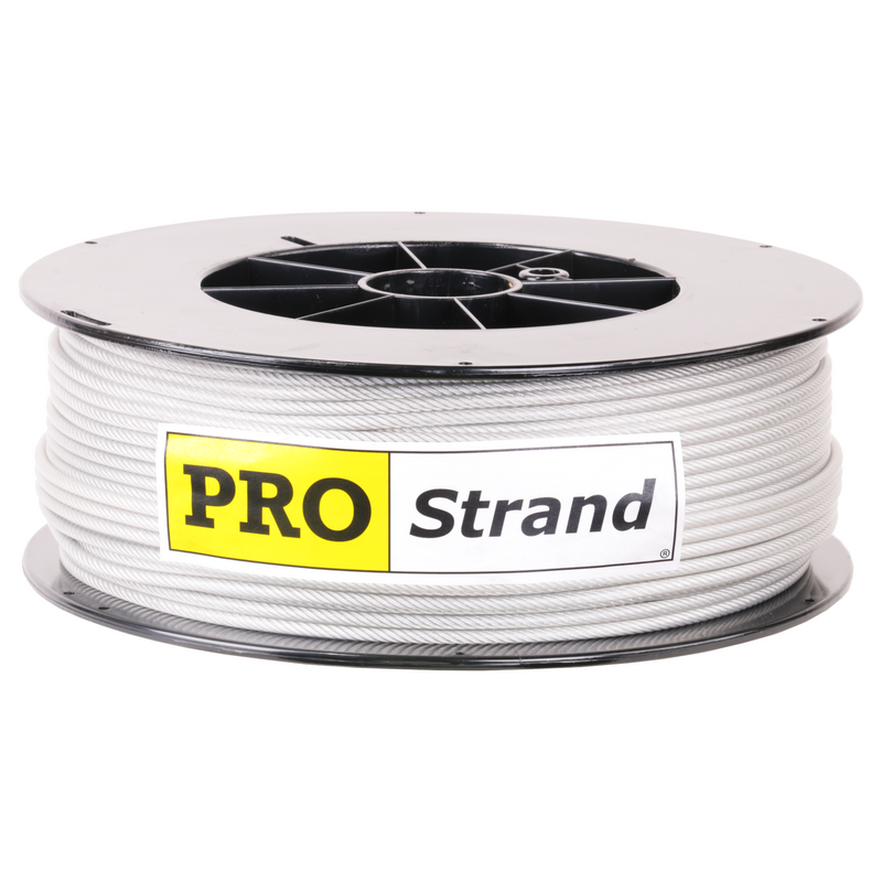 1/8 inch X 500 foot pro strand 7x19 vinyl coated galvanized cable reel label