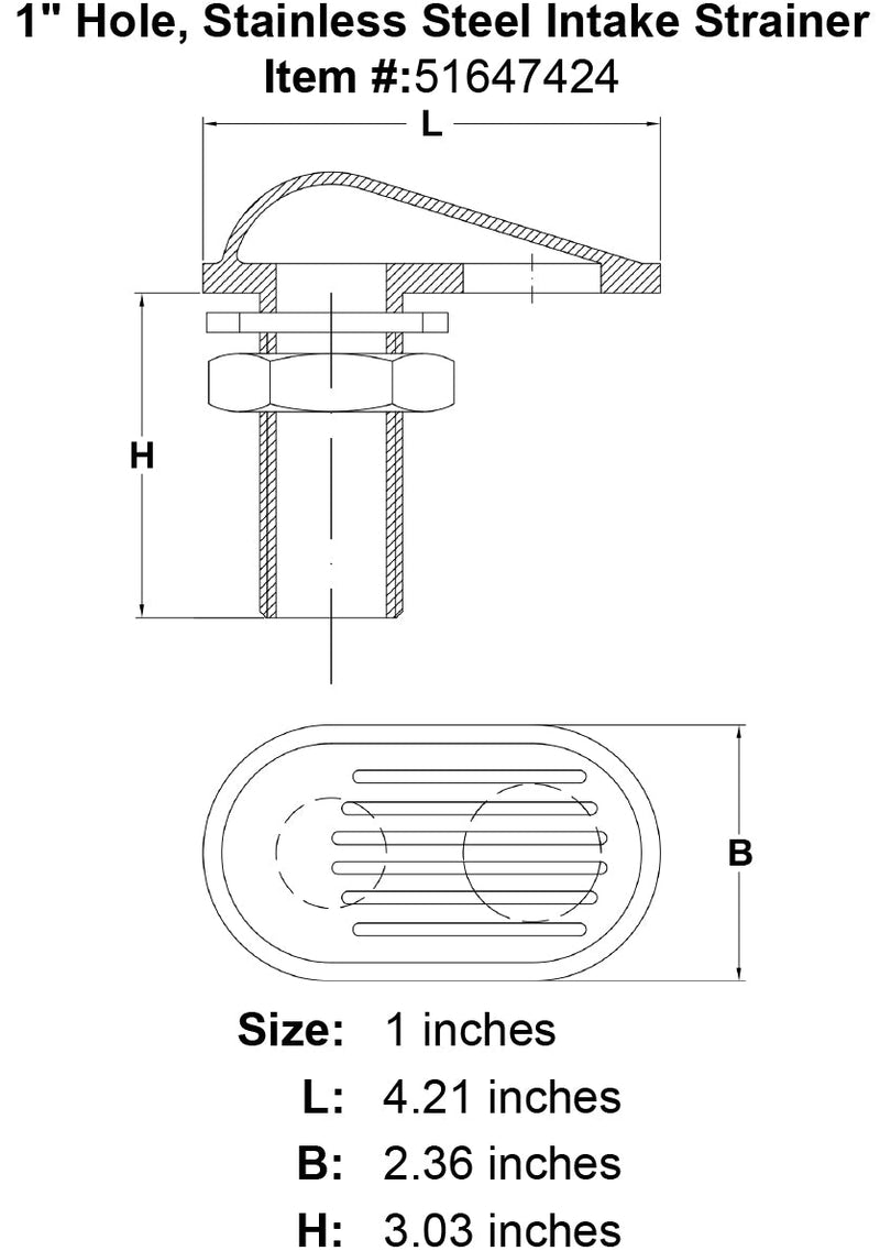 1 Hole Stainless Steel Intake Strainer specification diagram