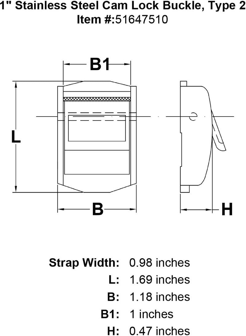 1 Stainless Steel Cam Lock Buckle Type 2 specification diagram