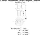 1 Stainless Steel Low Profile Thru Hull Fitting Hose Connection specification diagram