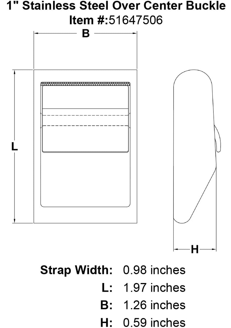 1 Stainless Steel Over Center Buckle specification diagram
