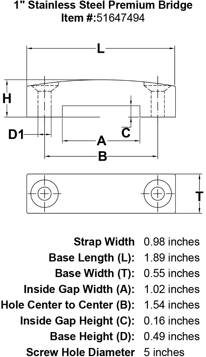 1 Stainless Steel Premium Bridge specification diagram
