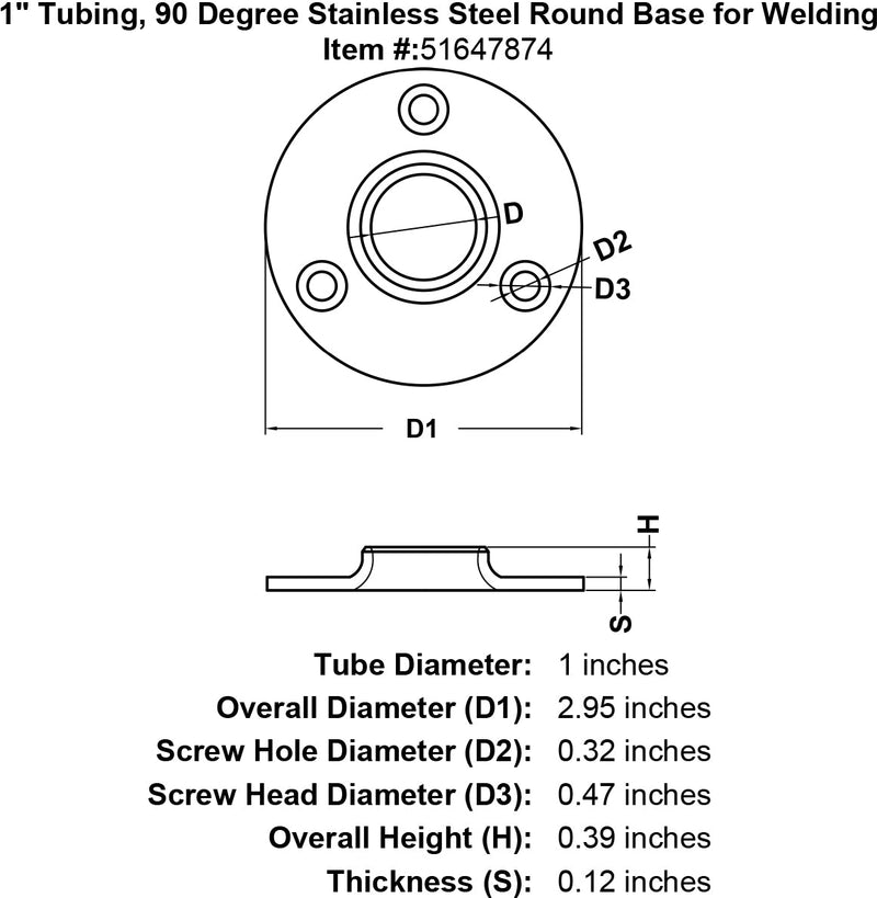 1 Tubing 90 Degree Stainless Steel Round Base for Welding specification diagram