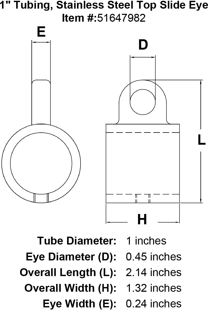 1 Tubing Stainless Steel Top Slide Eye specification diagram