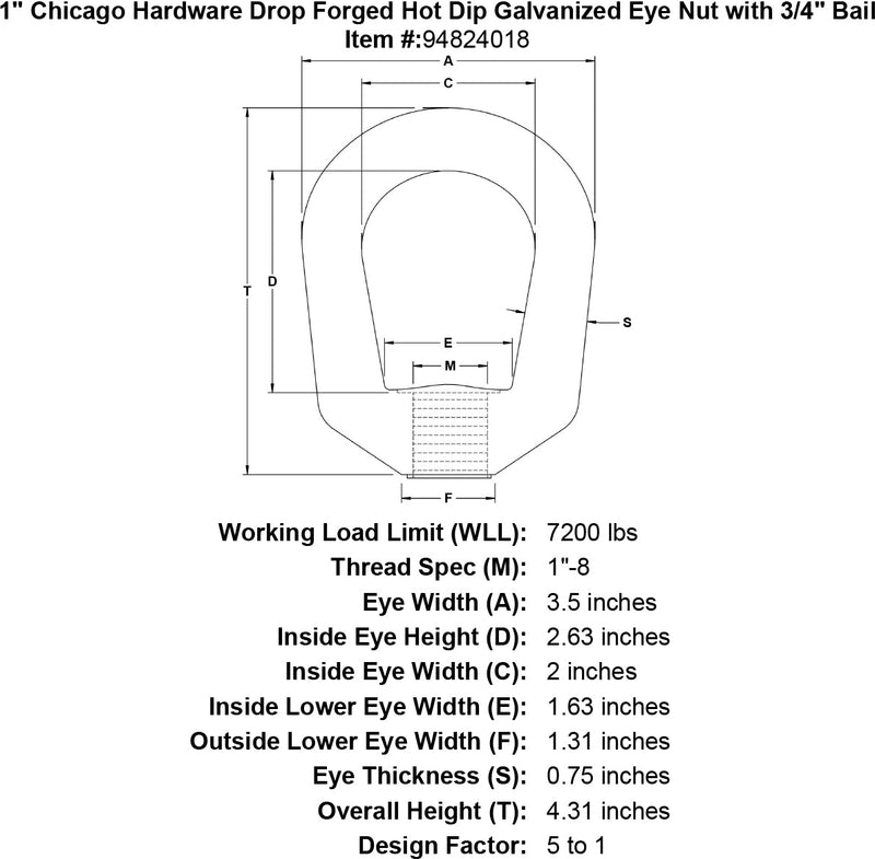1 chicago hardware drop forged hot dip galvanized eye nut specification diagram