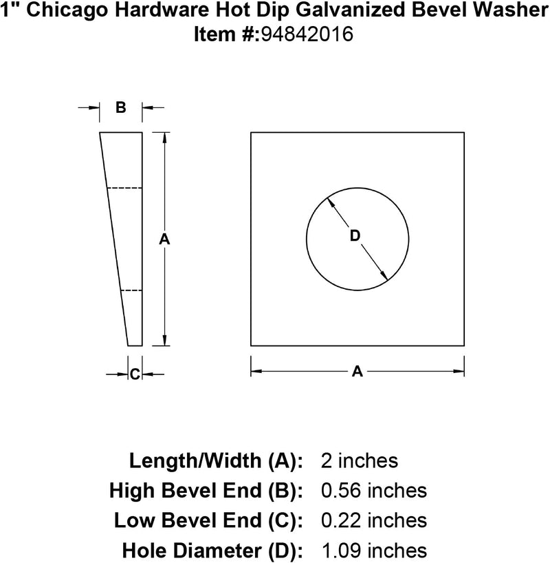 1 chicago hardware hot dip galvanized bevel washer specification diagram