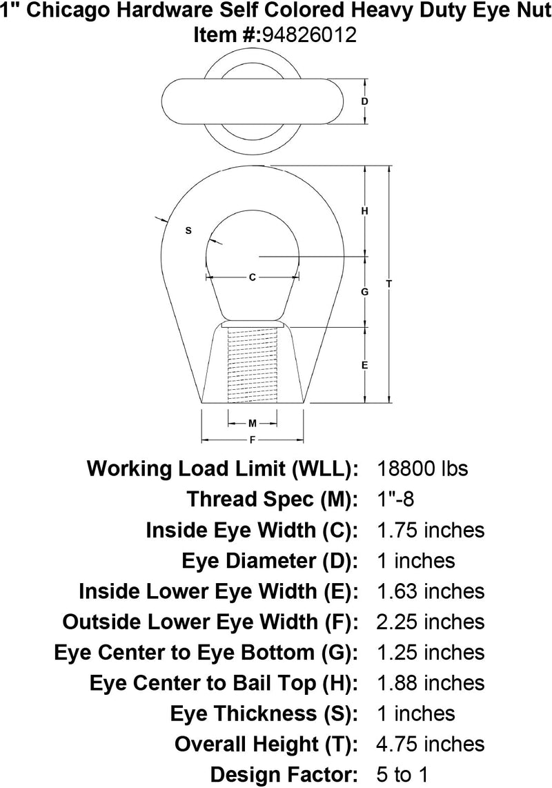 1 chicago hardware self colored heavy duty eye nut specification diagram