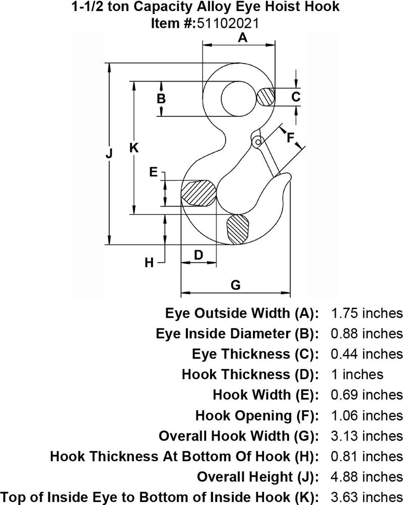 1 half ton Eye Hoist Hook specification diagram