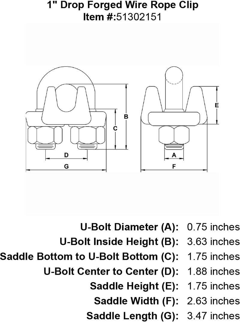 1 inch Wire Rope Clip specification diagram