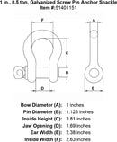1 inch screw pin shackle specification diagram