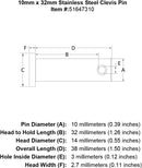 10 x 32 Stainless Steel Clevis Pin specification diagram