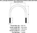 11l chicago hardware zinc plated round bend u bolt with plate specification diagram