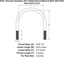 15l chicago hardware zinc plated round bend u bolt with plate specification diagram