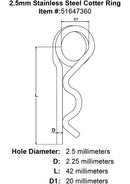 2 5mm Stainless Steel Cotter Ring specification diagram