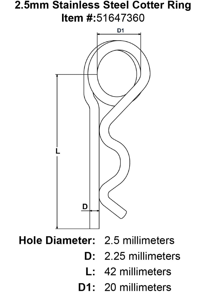 2 5mm Stainless Steel Cotter Ring specification diagram