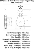 2 Sheave Zinc Plated Swivel Eye Single Pulley specification diagram