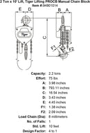 2 ton x 10 lift tiger lifting procb manual chain block specification diagram