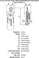 2 ton x 20 lift tiger lifting tr7cb manual chain block specification diagram