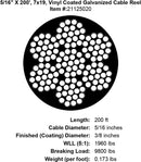 5/16" X 200' 7X19 Vinyl Coated Cable Specification Diagram