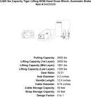2600 lbs capacity tiger lifting bhw hand drum winch automatic brake specification diagram