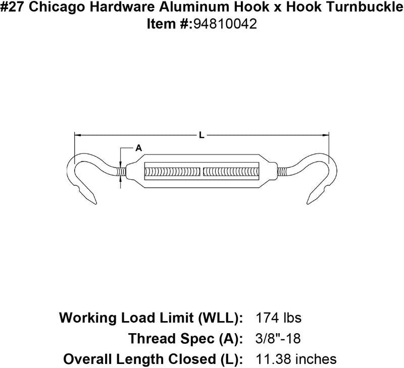 27 chicago hardware aluminum hook x hook turnbuckle specification diagram
