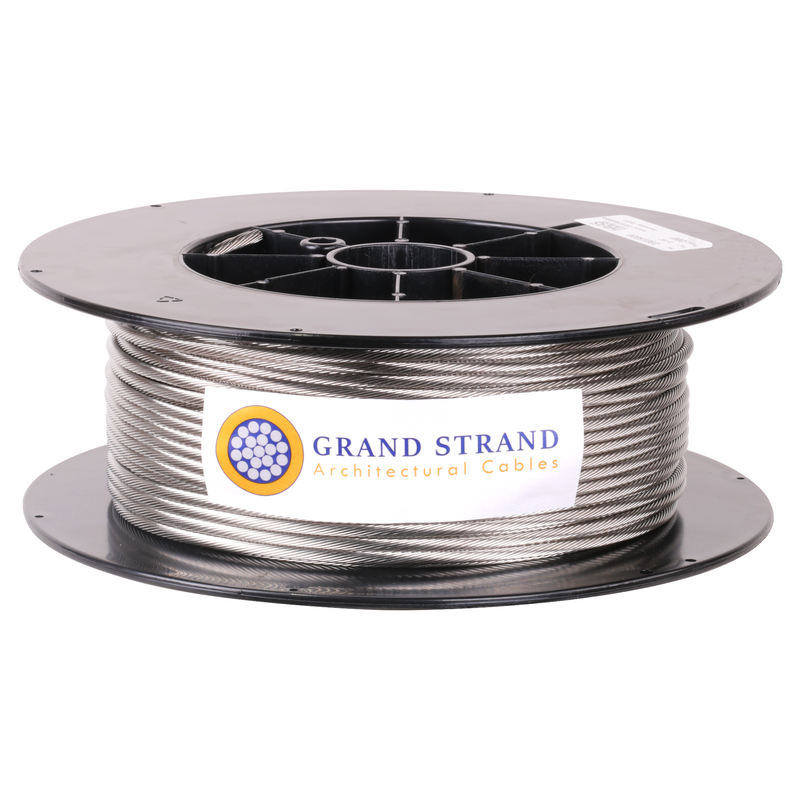 3/16 inch X 200 foot grand strand 1x19 type 316 stainless steel cable reel label