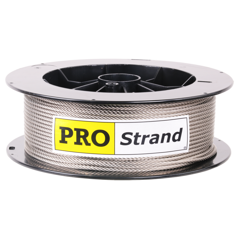 3/16 inch X 200 foot pro strand 7x19 type 304 stainless steel cable reel label